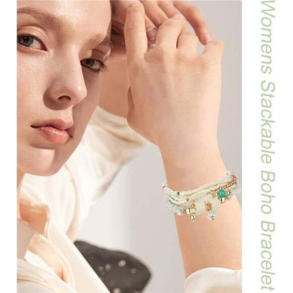 Bohemian Bracelets Set Women Stackable Bead Bracelets Multi Layered Jewelry - Picture 2 of 7